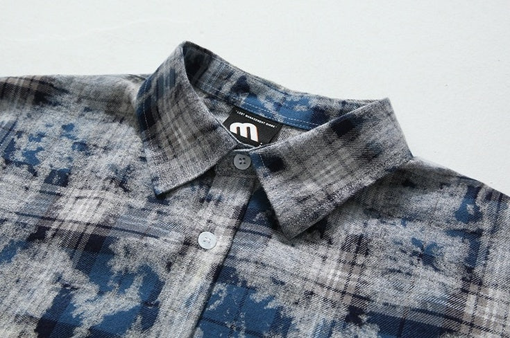 Plaid Tiedye Casual Long Sleeve Shirt