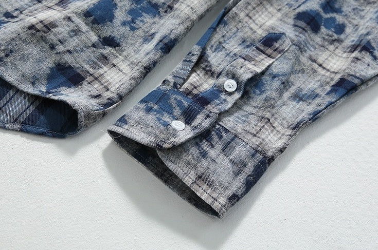 Plaid Tiedye Casual Long Sleeve Shirt