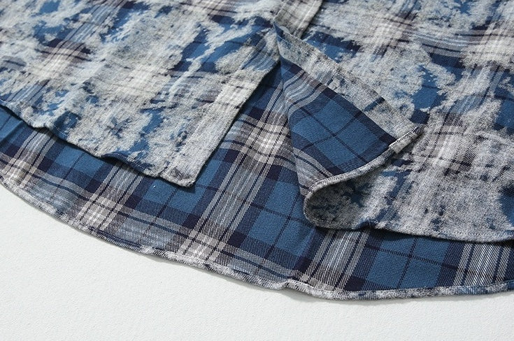 Plaid Tiedye Casual Long Sleeve Shirt