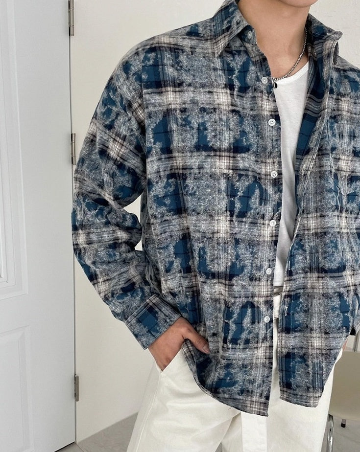 Plaid Tiedye Casual Long Sleeve Shirt