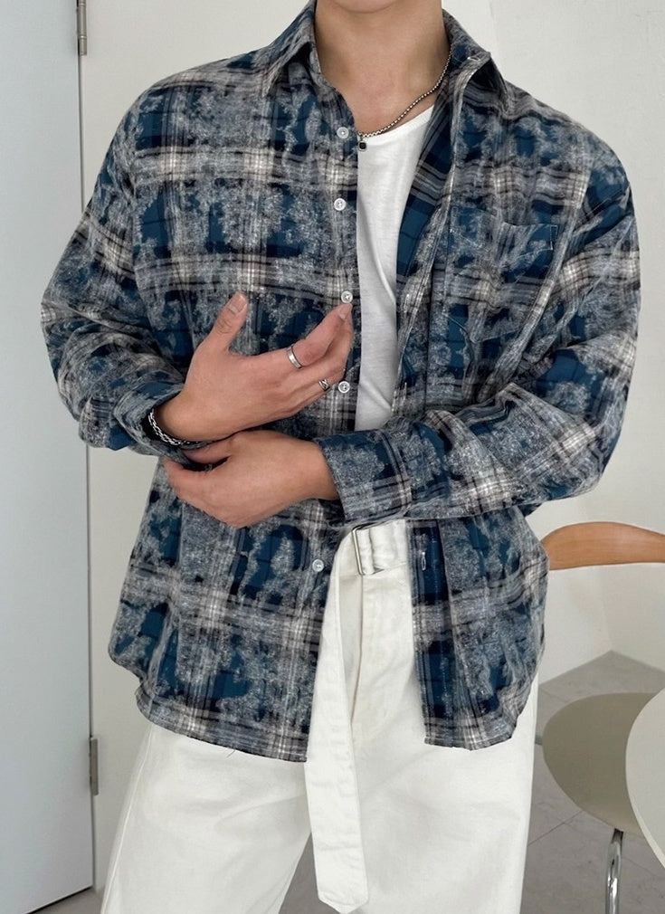 Plaid Tiedye Casual Long Sleeve Shirt