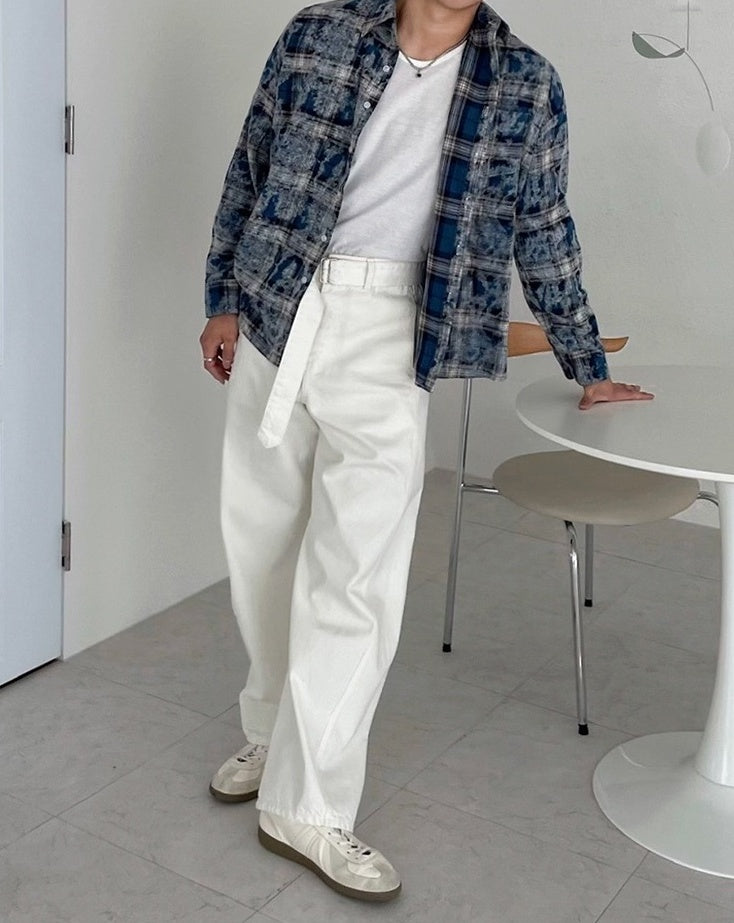 Plaid Tiedye Casual Long Sleeve Shirt