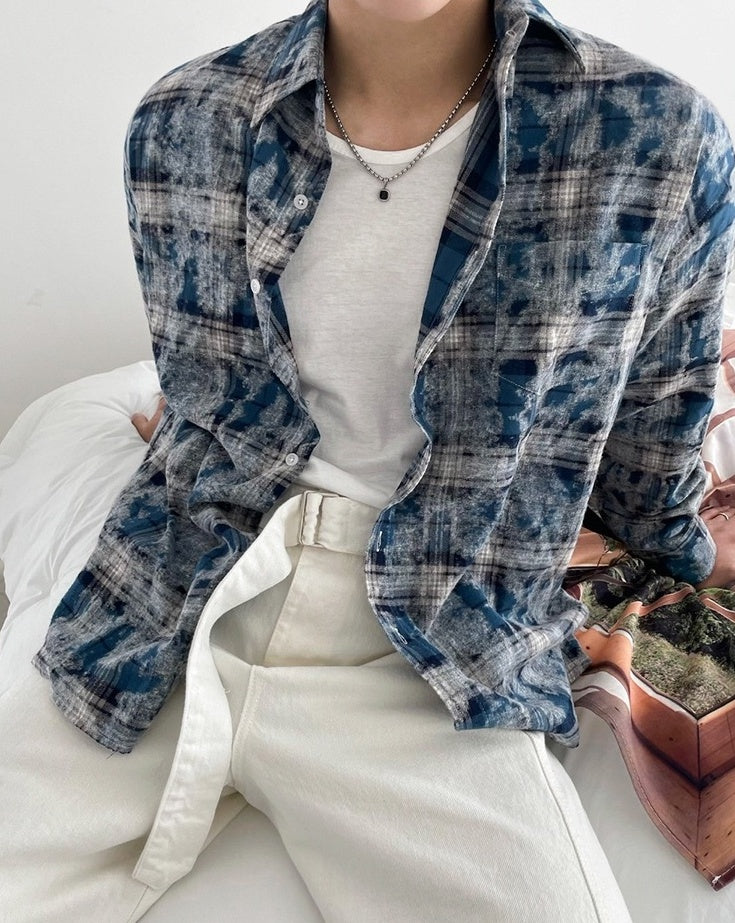 Plaid Tiedye Casual Long Sleeve Shirt