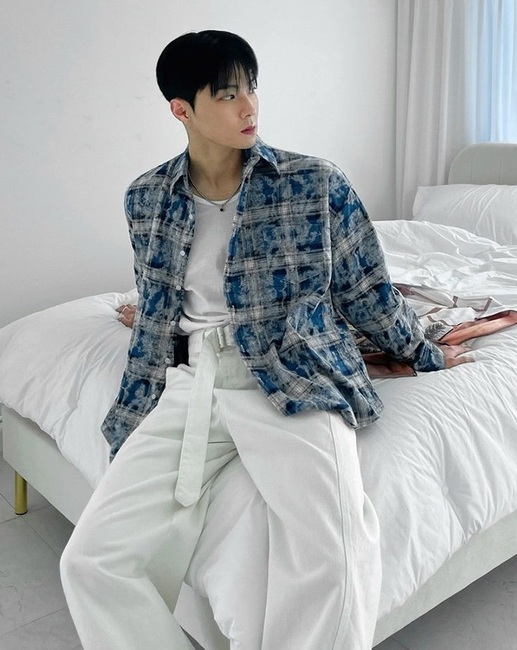 Plaid Tiedye Casual Long Sleeve Shirt