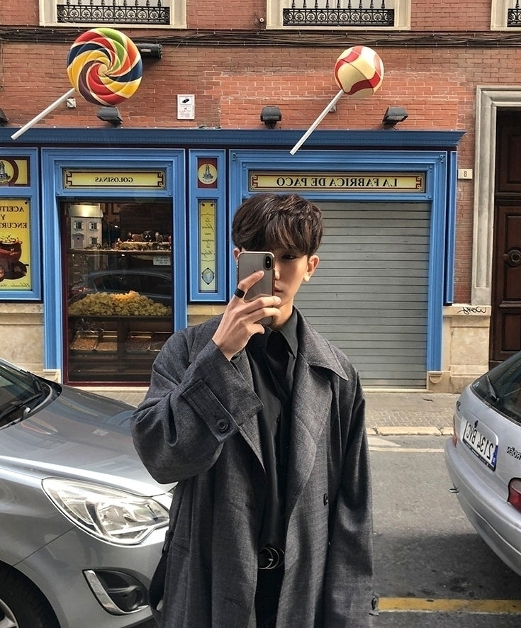 Plaid Vintage Long Trench Coat Casual Korean Style
