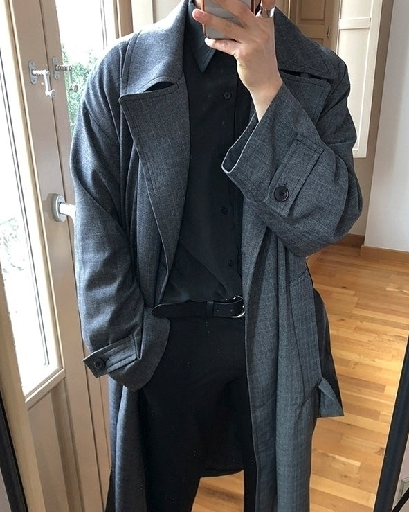 Plaid Vintage Long Trench Coat Casual Korean Style