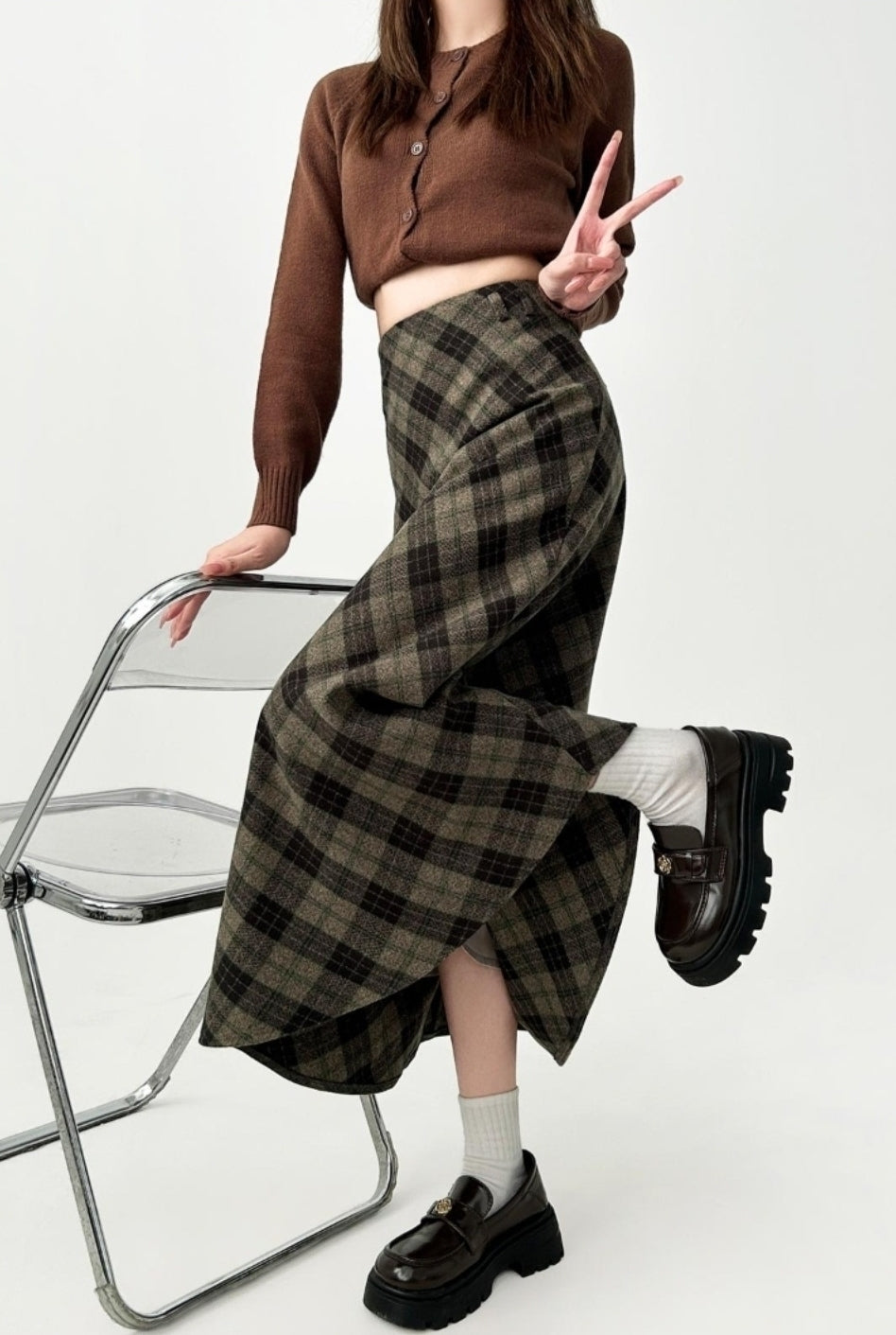 Plaid Vintage A Line Midi Skirt