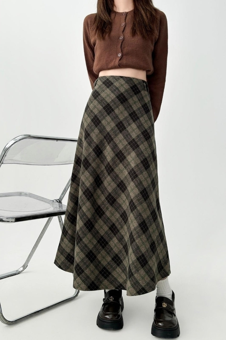 Plaid Vintage A Line Midi Skirt
