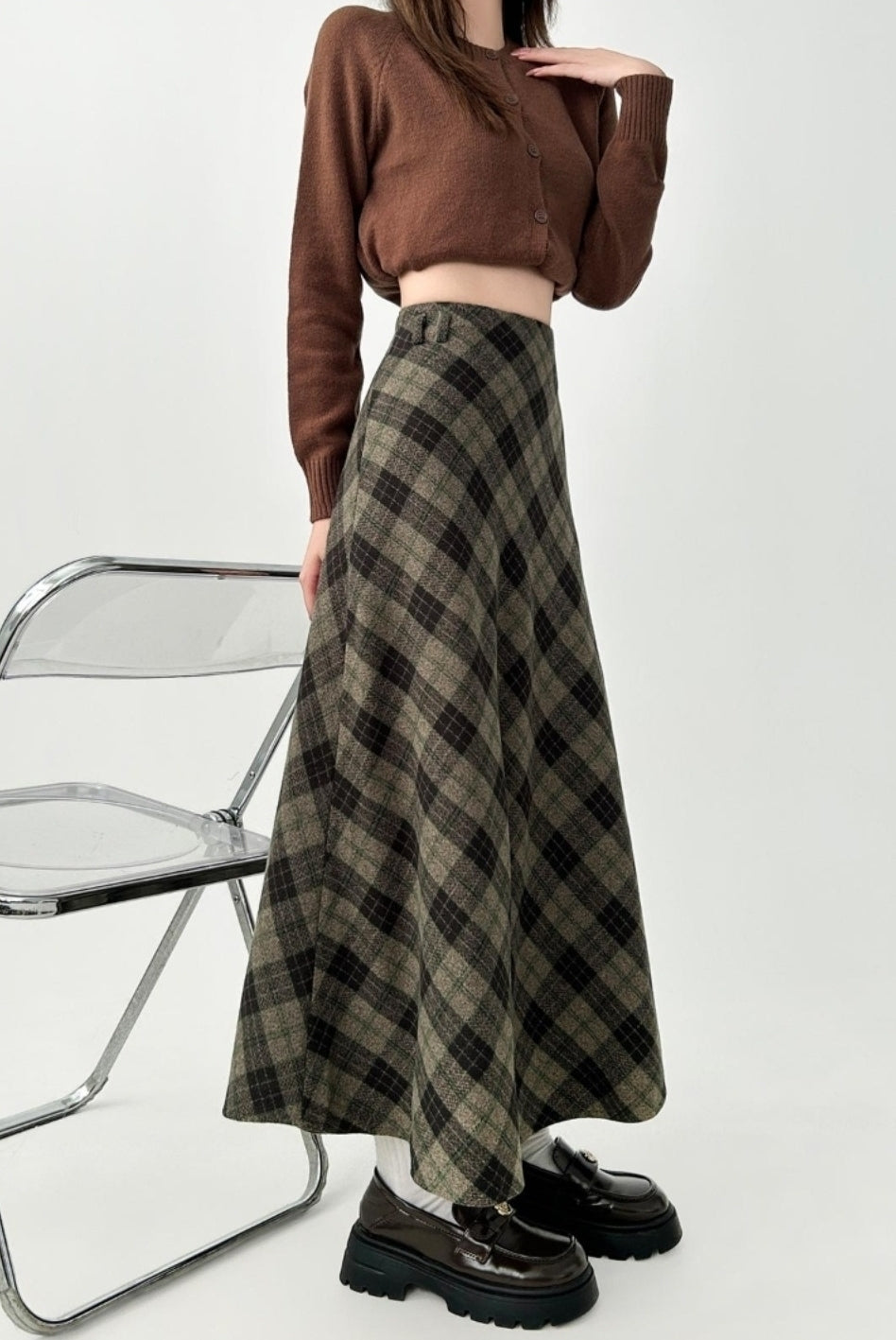 Plaid Vintage A Line Midi Skirt