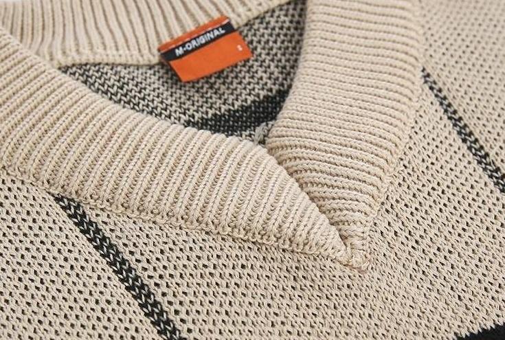 Plaid Vneck Knitted Sweater Jacket
