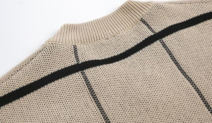 Plaid Vneck Knitted Sweater Jacket