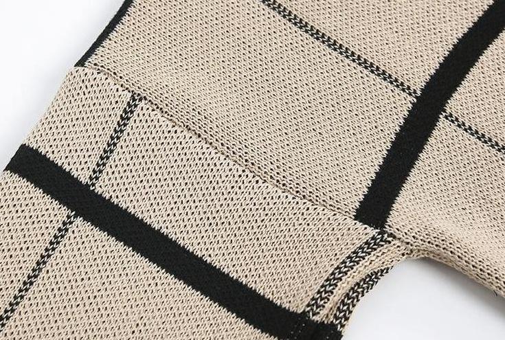Plaid Vneck Knitted Sweater Jacket