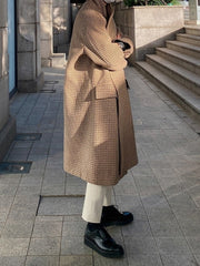 Plaid Blend Casual Long Coat