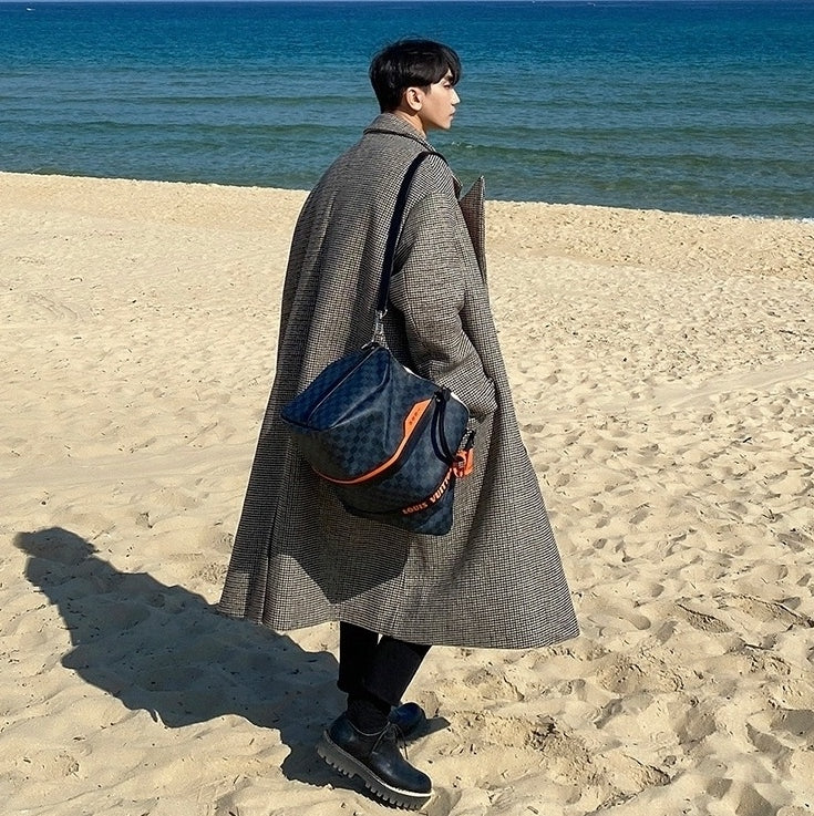 Plaid Blend Casual Long Coat