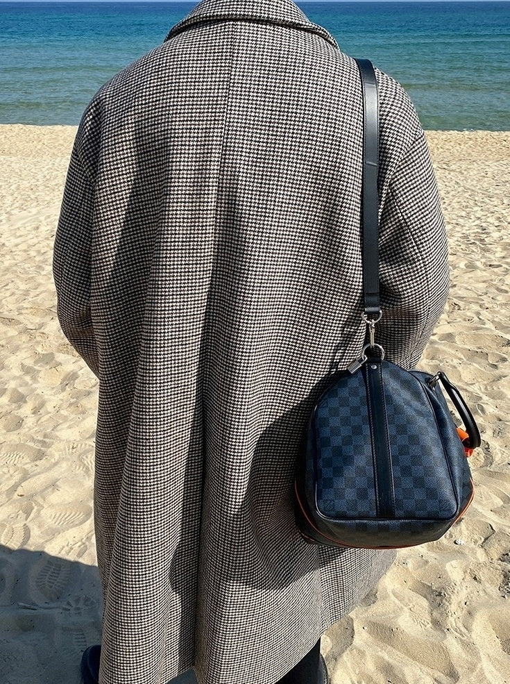 Plaid Blend Casual Long Coat