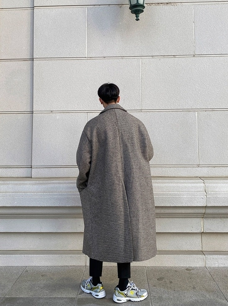 Plaid Blend Casual Long Coat