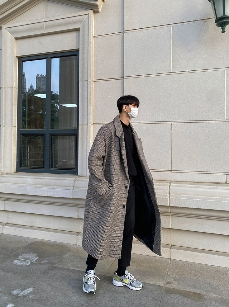 Plaid Blend Casual Long Coat