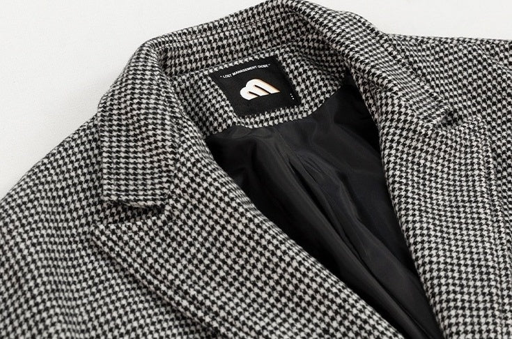 Plaid Blend Casual Long Coat