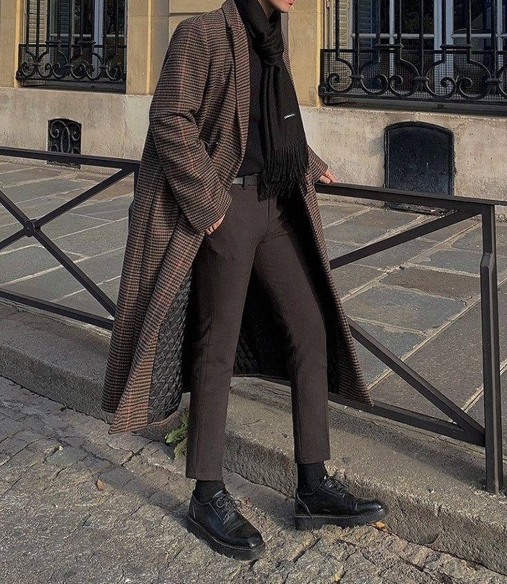 Plaid Coat Long Loose Overcoat