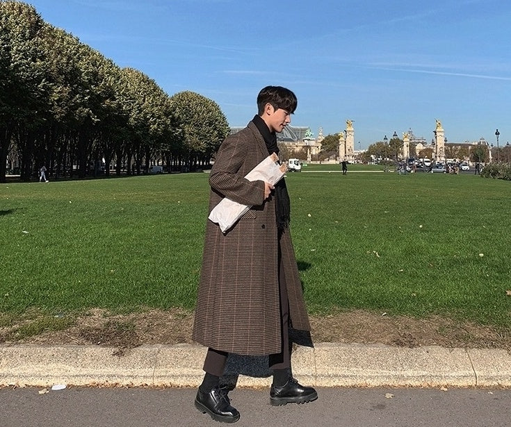 Plaid Coat Long Loose Overcoat