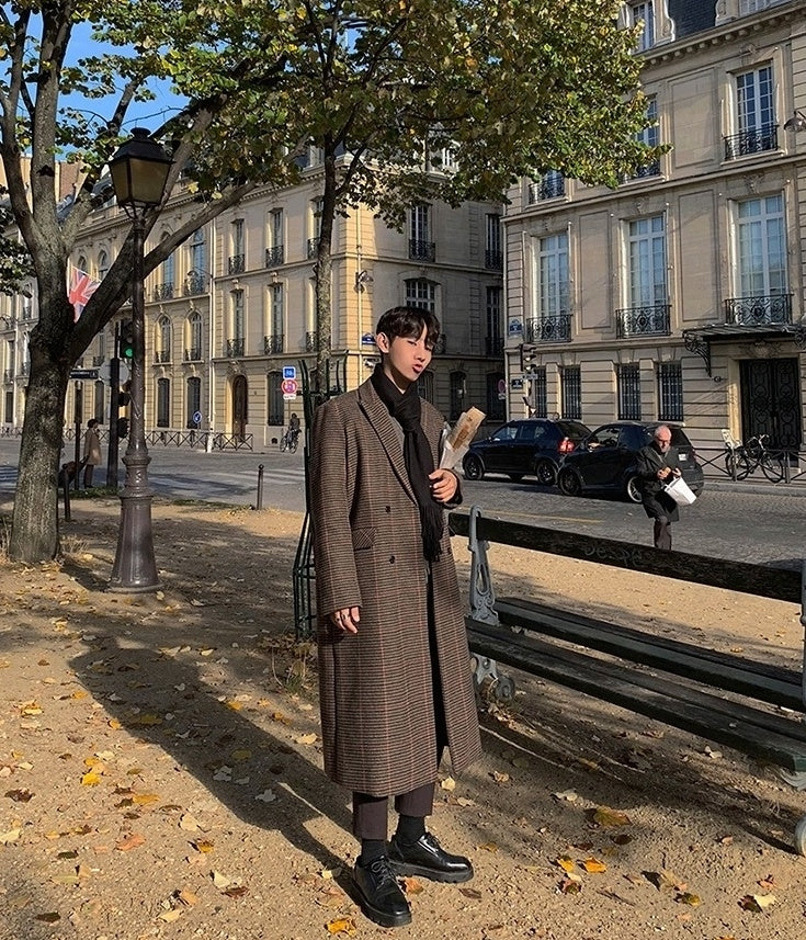 Plaid Coat Long Loose Overcoat