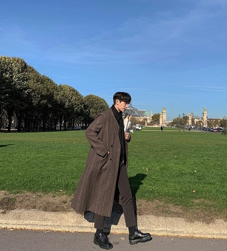 Plaid Coat Long Loose Overcoat