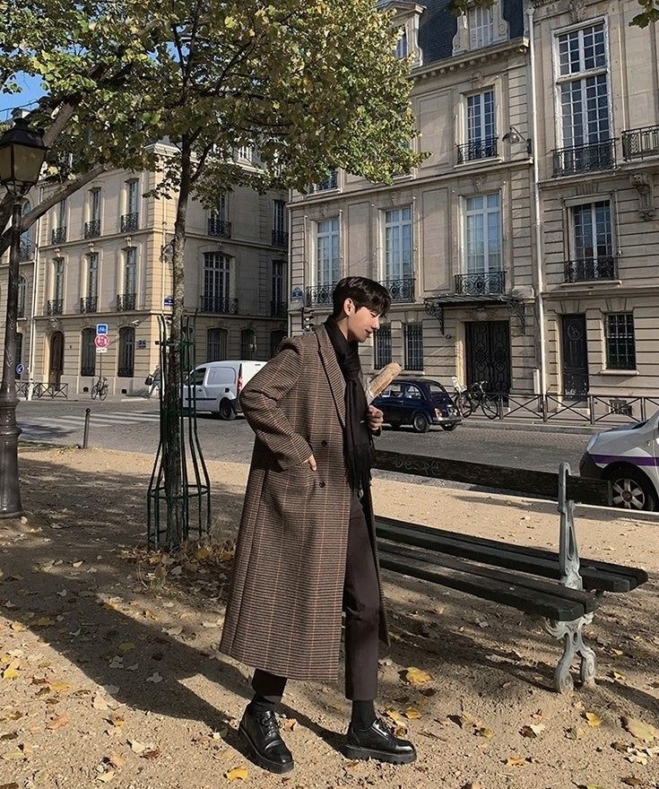 Plaid Coat Long Loose Overcoat