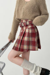 Plaid Pleated Skirt Retro High Waist