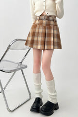 Plaid Pleated Skirt Retro High Waist