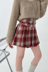 Plaid Pleated Skirt Retro High Waist