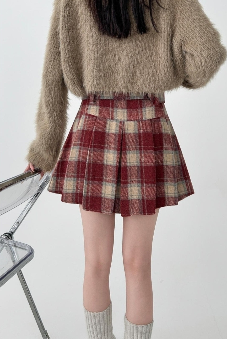 Plaid Pleated Skirt Retro High Waist