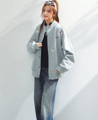 Playful Puppy Embroidered Sweatshirt Cardigan