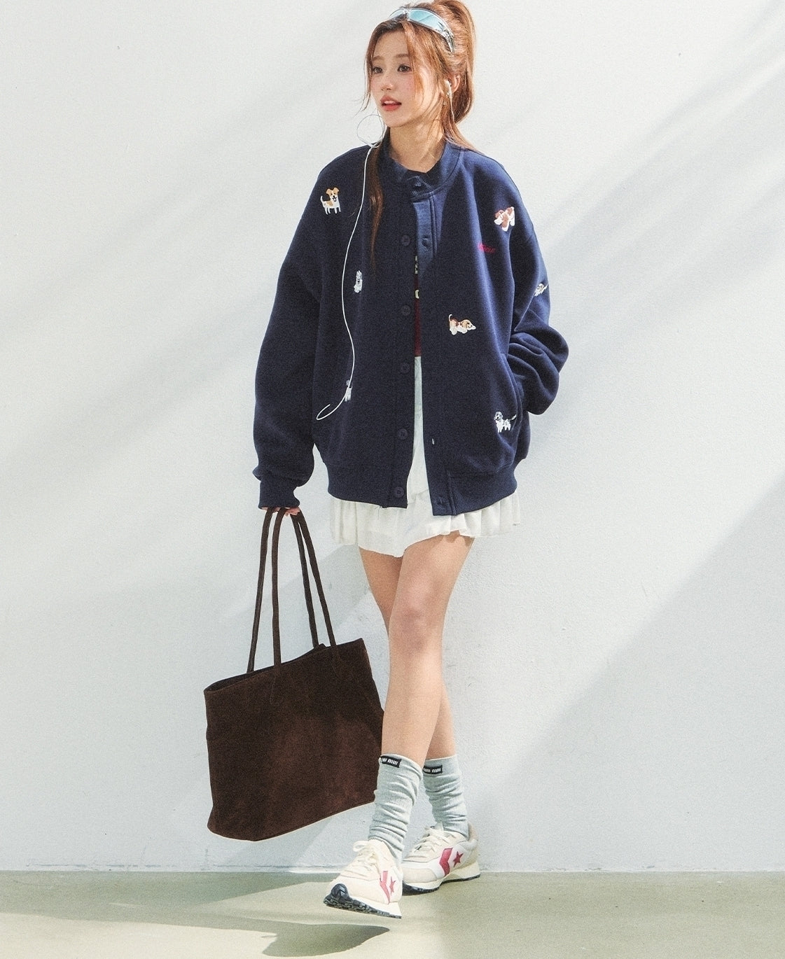 Playful Puppy Embroidered Sweatshirt Cardigan