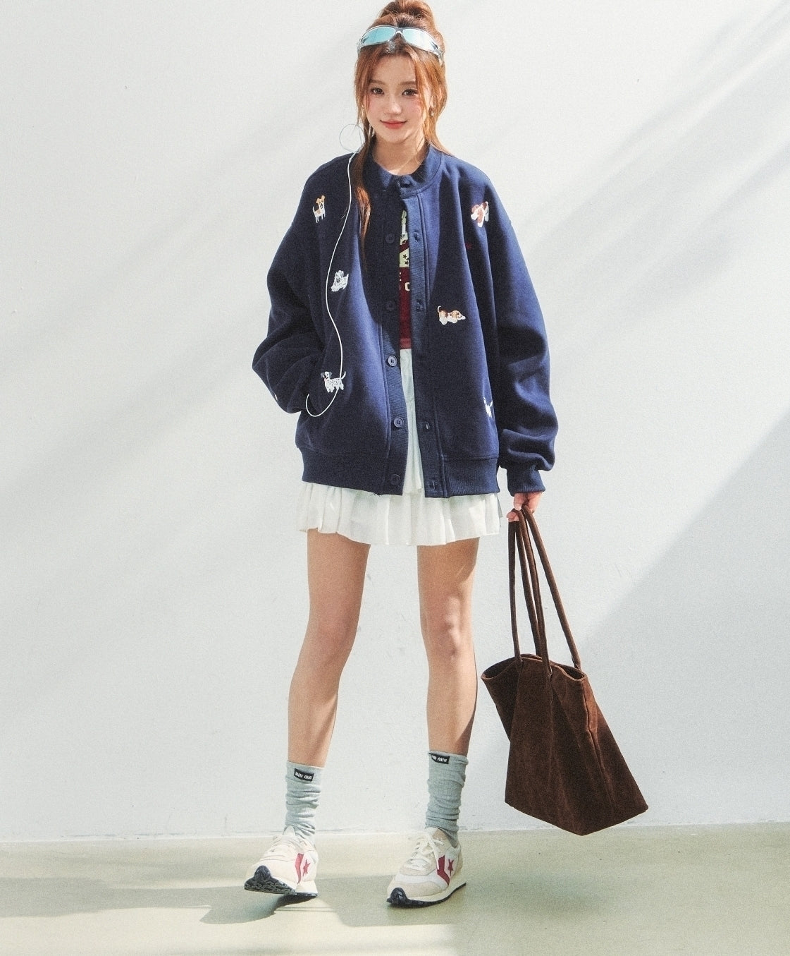 Playful Puppy Embroidered Sweatshirt Cardigan
