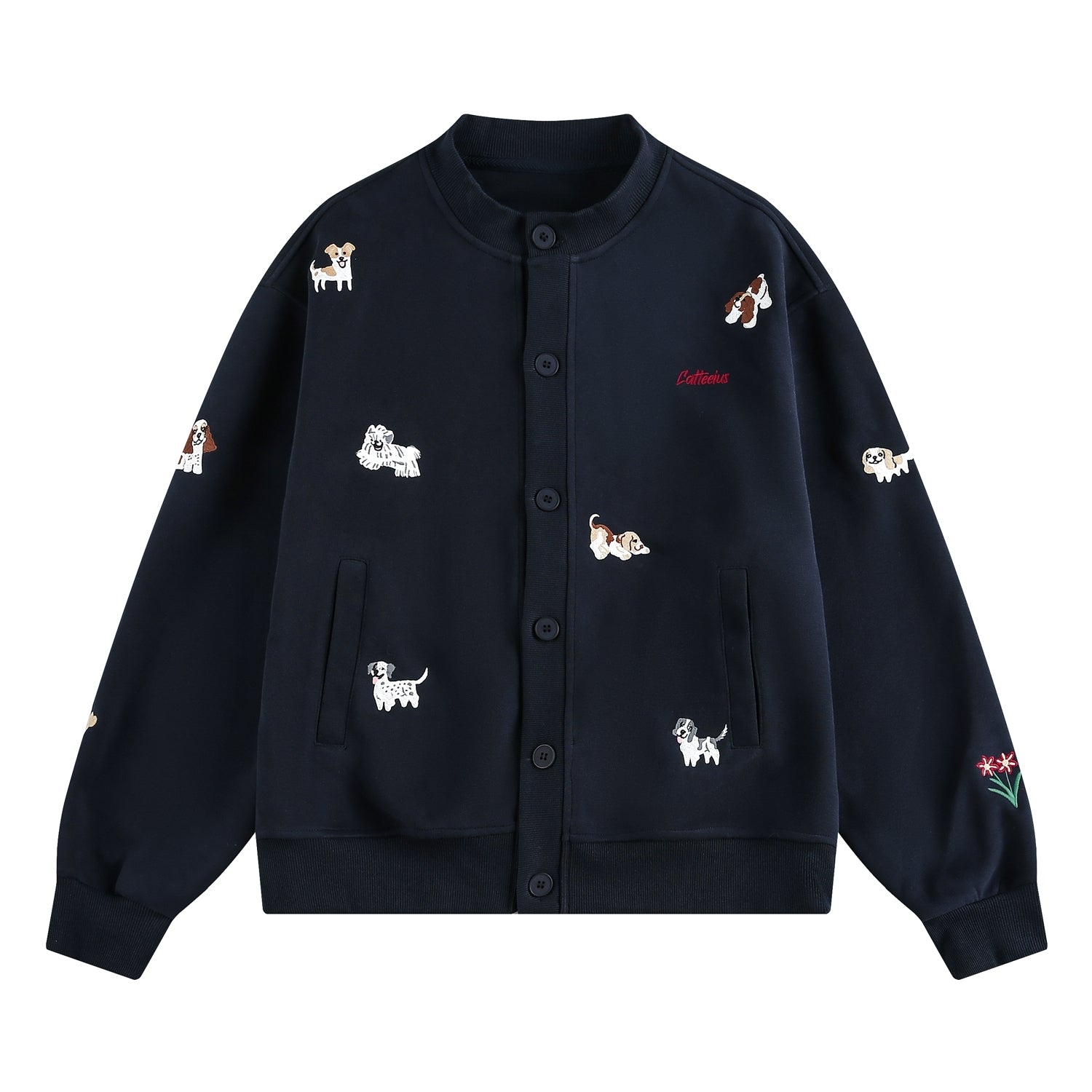 Playful Puppy Embroidered Sweatshirt Cardigan