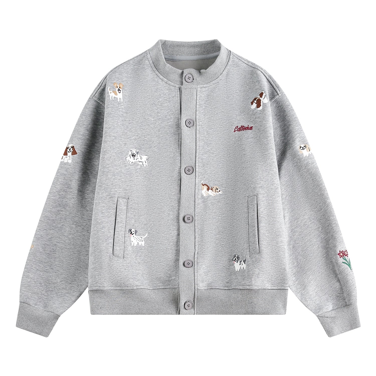 Playful Puppy Embroidered Sweatshirt Cardigan