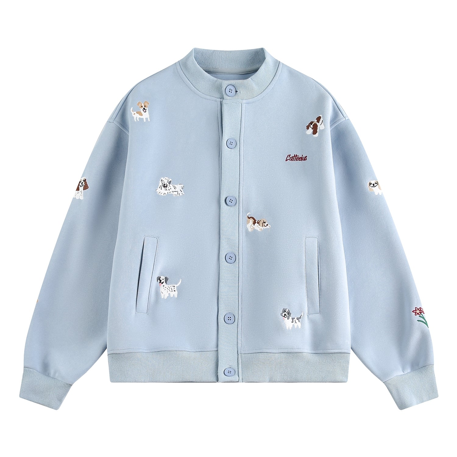 Playful Puppy Embroidered Sweatshirt Cardigan