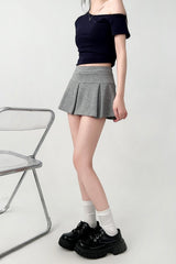 Pleated High Waist A Line Short Skirt Gray