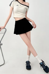 Pleated High Waist A Line Short Skirt Gray