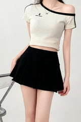 Pleated High Waist A Line Short Skirt Gray