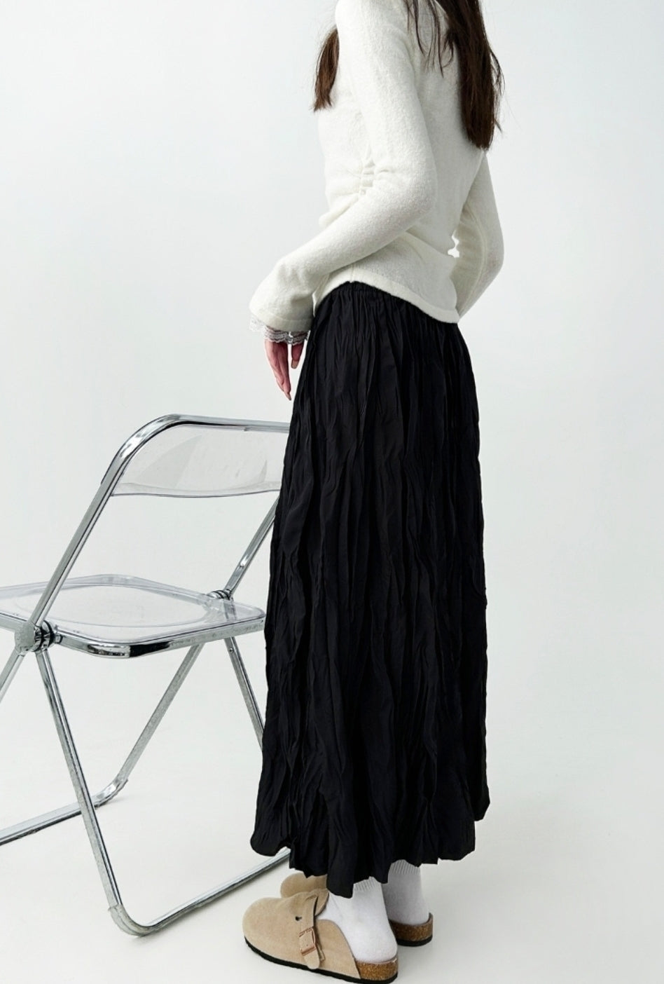 Pleated High Waist Midi Skirt For Curvy Style