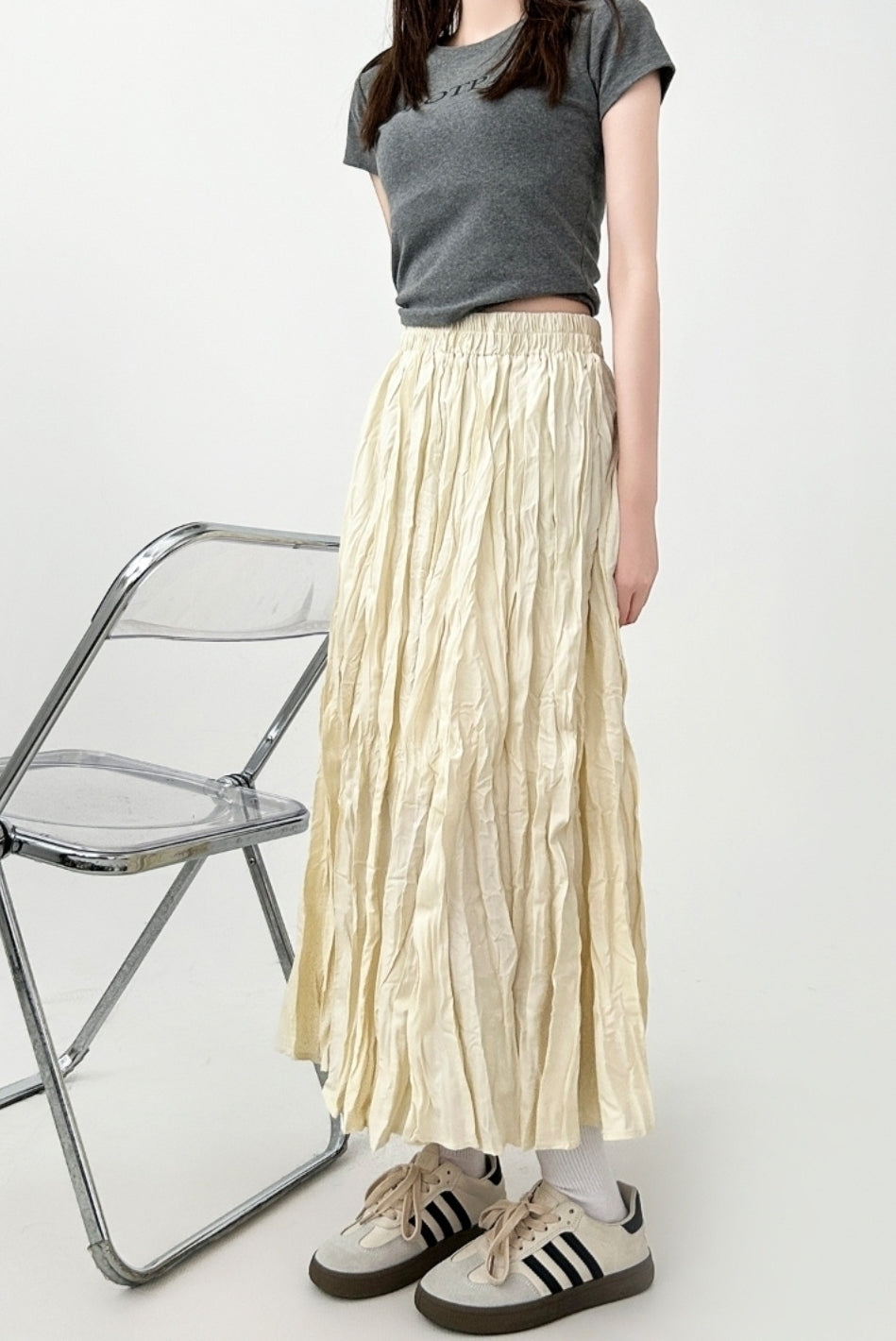 Pleated High Waist Midi Skirt For Curvy Style