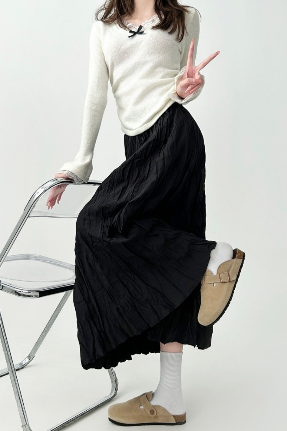 Pleated High Waist Midi Skirt For Curvy Style