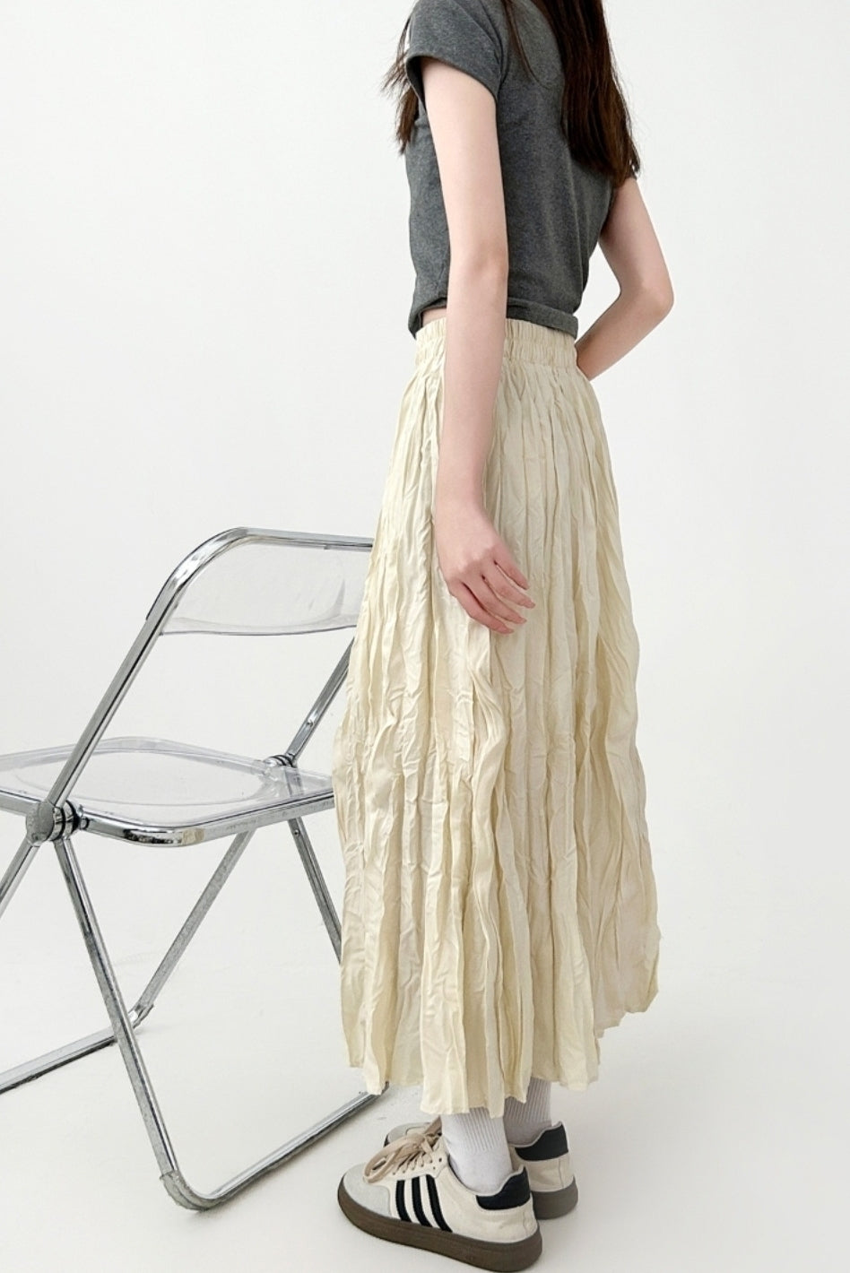Pleated High Waist Midi Skirt For Curvy Style