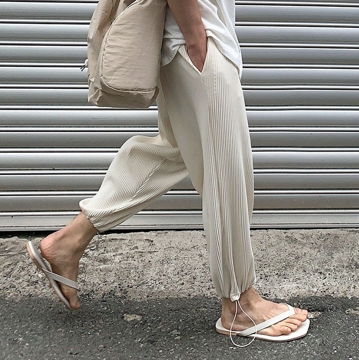 Pleated Ice Silk Relaxed Fit Jogger Pants