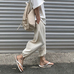 Pleated Ice Silk Relaxed Fit Jogger Pants