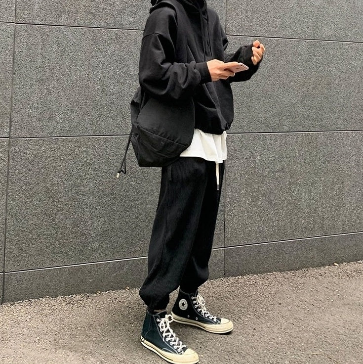 Pleated Ice Silk Relaxed Fit Jogger Pants