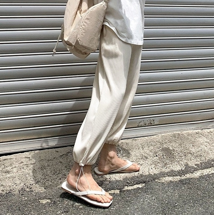 Pleated Ice Silk Relaxed Fit Jogger Pants