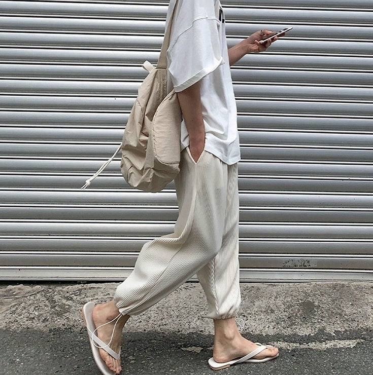 Pleated Ice Silk Relaxed Fit Jogger Pants
