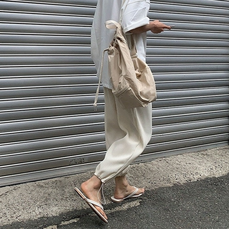 Pleated Ice Silk Relaxed Fit Jogger Pants